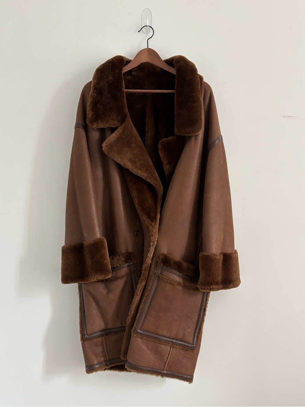 ARJÉ The Amo Reversible Shearling Coat in Espresso / Brunette